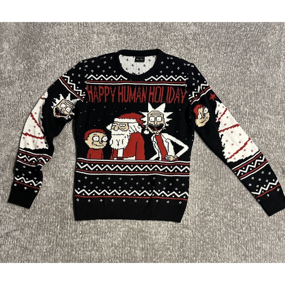 Rick And Morty - Happy Human Holiday - Ugly Christmas Sweater Size M Adult Swim